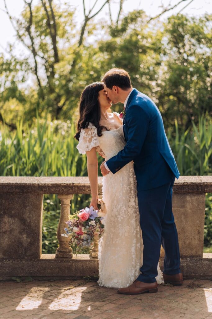 A couple has an intimate outdoor wedding at Harkness Memorial State Park in Connecticut.